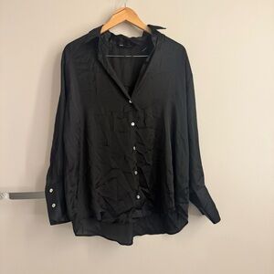 ZARA Black Button-Up Satin Blouse